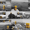 Collage mit Eichhofbierdose in den Bergen